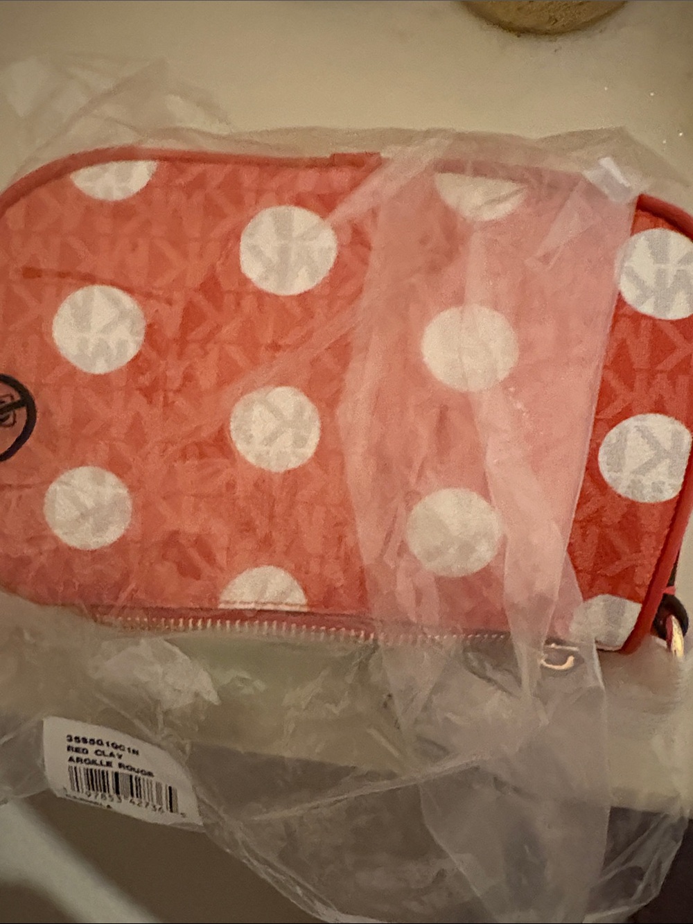 Michael Kors Coral and White Polka Dot Cosmetic Case(color is more of a coral.